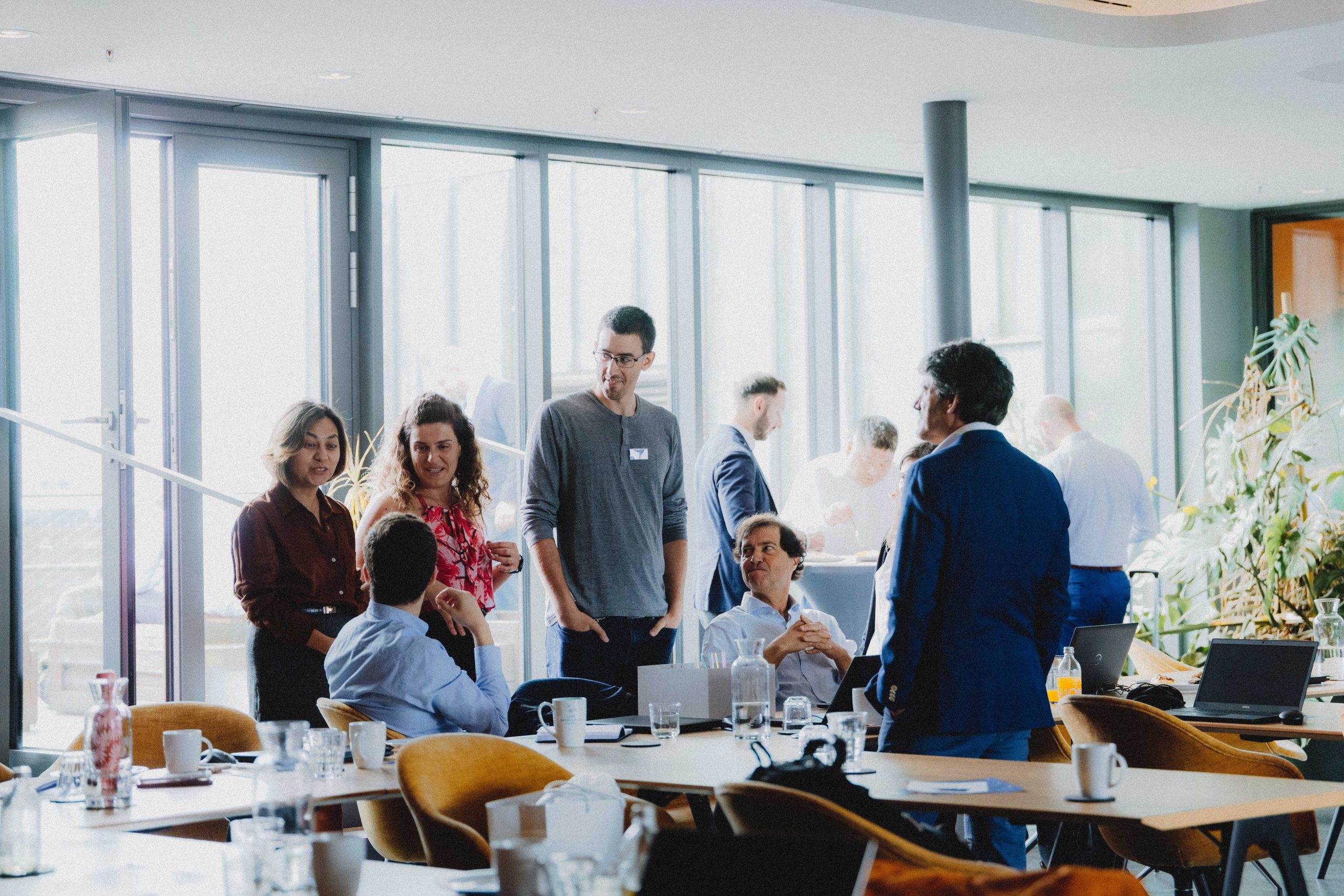 Group of aviation professionals networking at the Spairliners Operators Forum in Hamburg