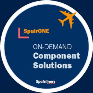 SpairONE SpairONE logo with A380 icon in orange with the SpairONE tagline and the Spairliners logo on blue background