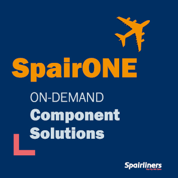 SpairONE sign and tagline with EJET icon on blue Spairliners background with Spairliners logo below