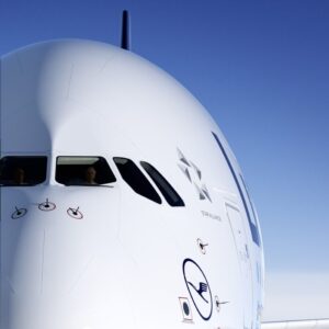Front view: Cockpit of A380 air-to-air.