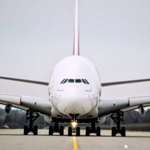 Front of the A380 Frontview of an A380 on the runway
