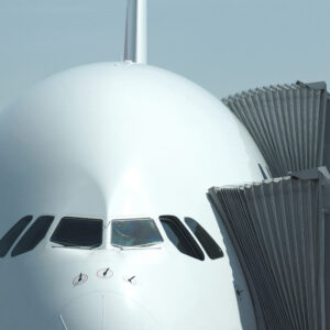 A380 at the Gate Front view of the cockpit of an A380 at the gate