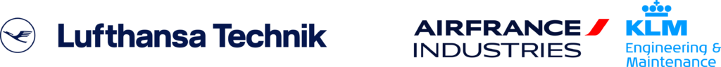 Group of colored logos of Lufthansa Technik together with Air France Industries and KLM Engineering and Maintenance